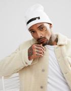 Asos Patch Beanie In White With Rumours Embroidery - White