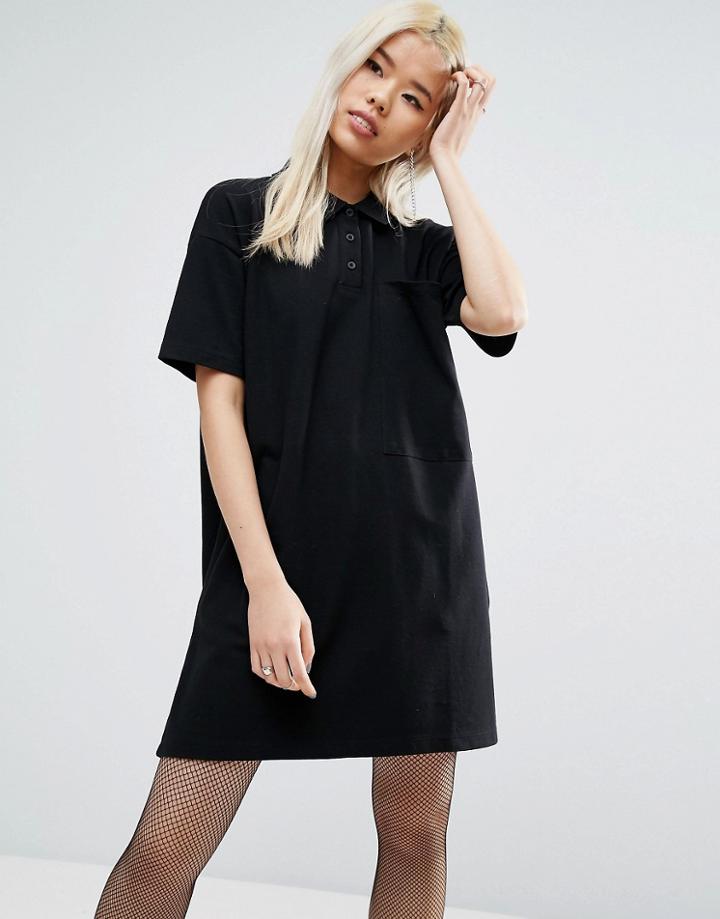 Asos New Polo Dress In Pique Fabric - Black