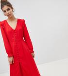New Look Button Front Midi Dress - Red