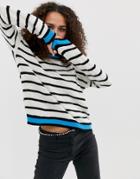Brave Soul Stripe Sweater With Contrast Trim-white