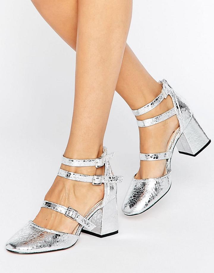 Miss Selfridge Metallic Multi Strap Block Heel - Silver