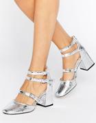 Miss Selfridge Metallic Multi Strap Block Heel - Silver