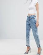 Asos Original Mom Jeans In Adelaide Acid Wash With Side Split Hems - Blue