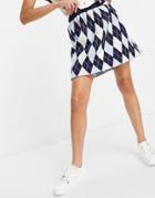 Monki Yanni Argyle Knitted Mini Pleated Skirt In Navy 3 Piece Set-multi