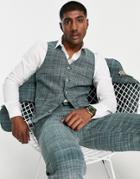 Asos Design Wedding Slim Suit Vest In Forest Green Crosshatch