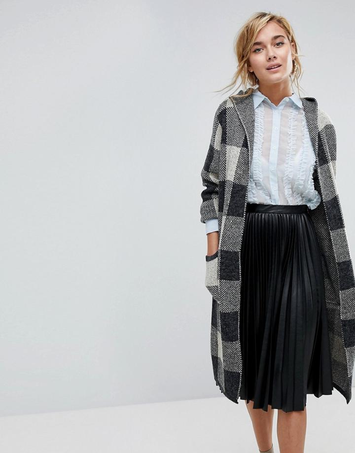 Willow And Paige Longline Cardigan In Knitted Check - Gray