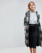 Willow And Paige Longline Cardigan In Knitted Check - Gray