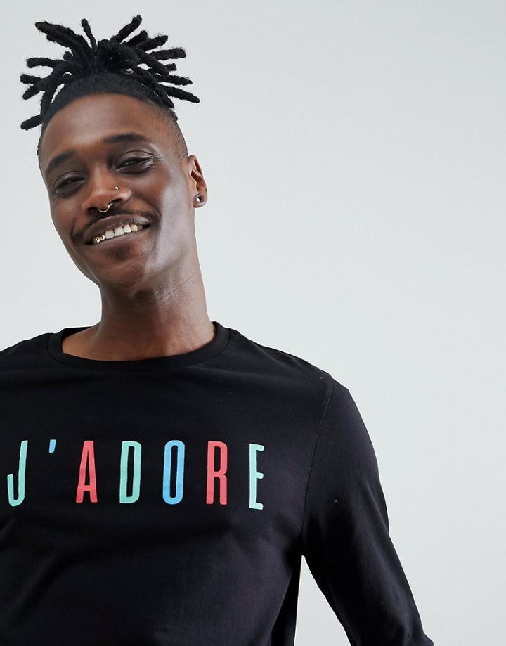 Asos Design Long Sleeve T-shirt With Rainbow Jadore Print - Black