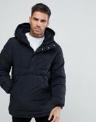 Pull & Bear Half Zip Padded Jacket With Hood In Black - Black