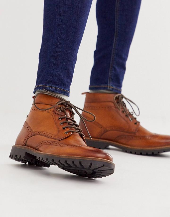 Base London Bower Brogue Boots In Tan