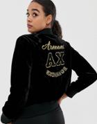 Armani Exchange Velvet Embroidered Bomber Jacket - Black