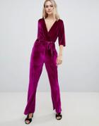 Parisian Velvet Jumpsuit With Belt-pink