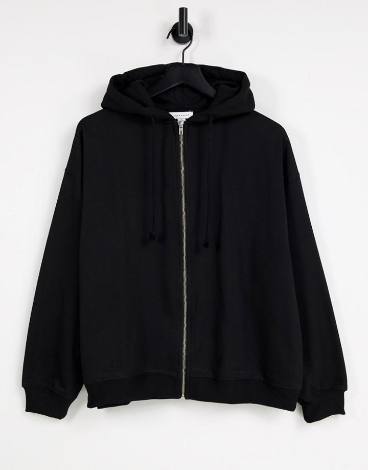 Topshop Zip Through Hoodie In Black