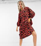 Native Youth Very Oversized Midi Smock Dress In Orange Panda Print
