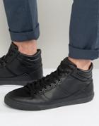 Pull & Bear Faux Leather Hi -top Sneakers In Black - Black