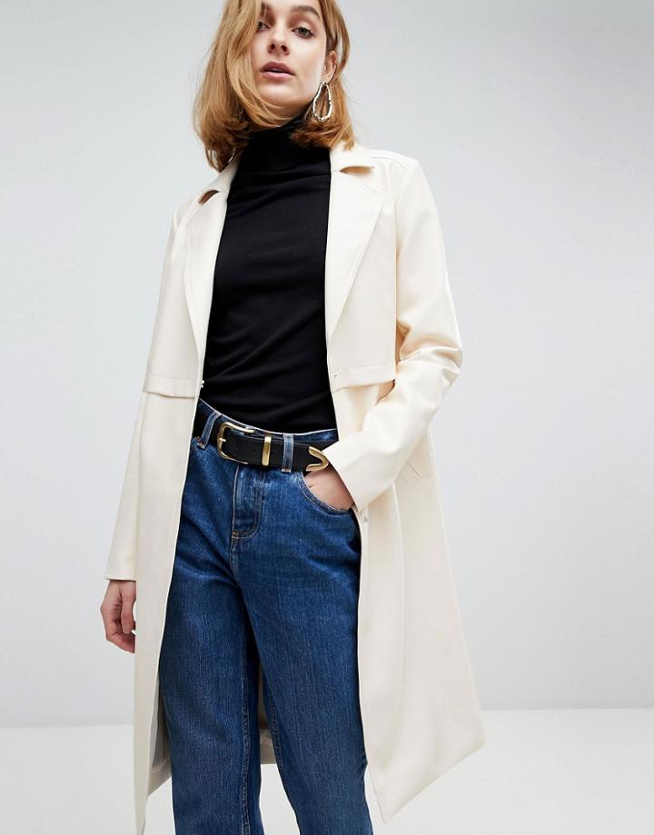 Asos Faux Leather Trench Coat - Cream