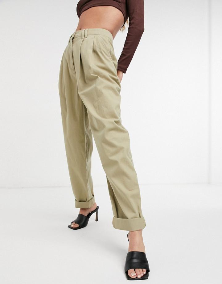 Asos Design Ovoid Pleated Front Peg Pants In Sandstone-white