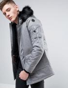 Native Youth Padded Parka With Faux Fur - Gray