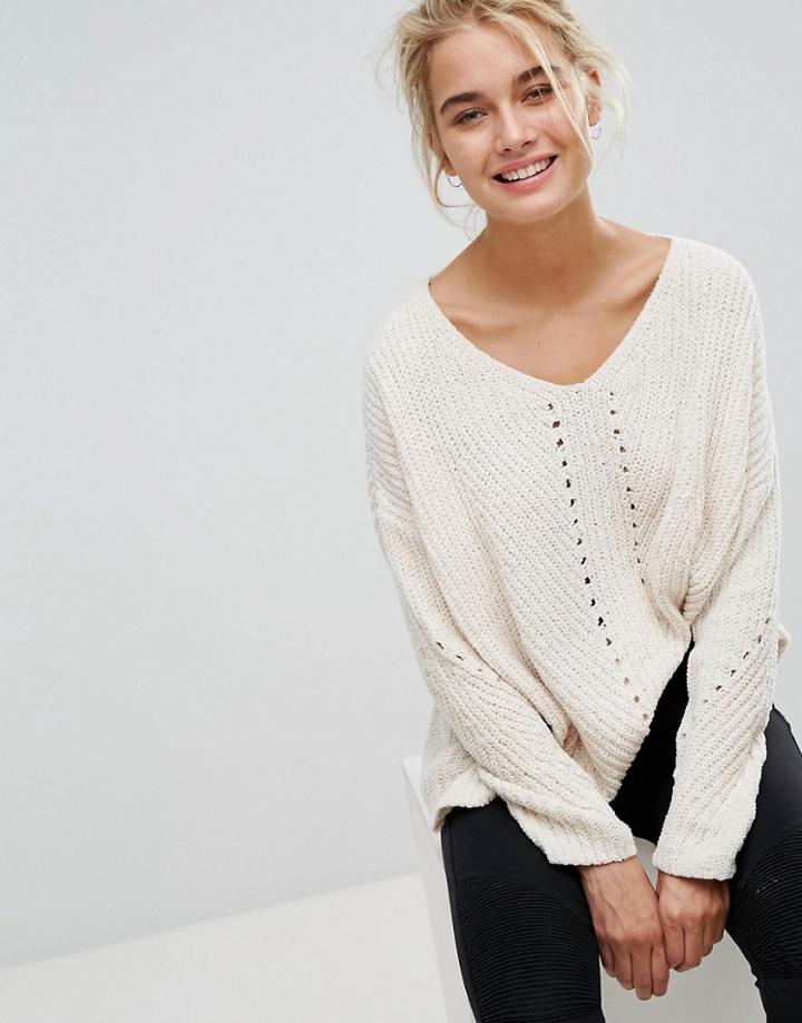 Stradivarius Scoop Neck Chenille Sweater - White