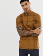 Fred Perry Grid Check Jersey Back Short Sleeve Shirt In Camel-tan