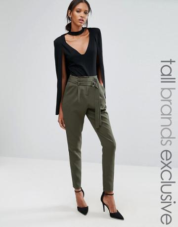 Lavish Alice Tall Tapered Pant With Double Buckle Detail - Green