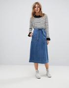 Leon And Harper Denim Midi Skirt With Self Tie - Blue