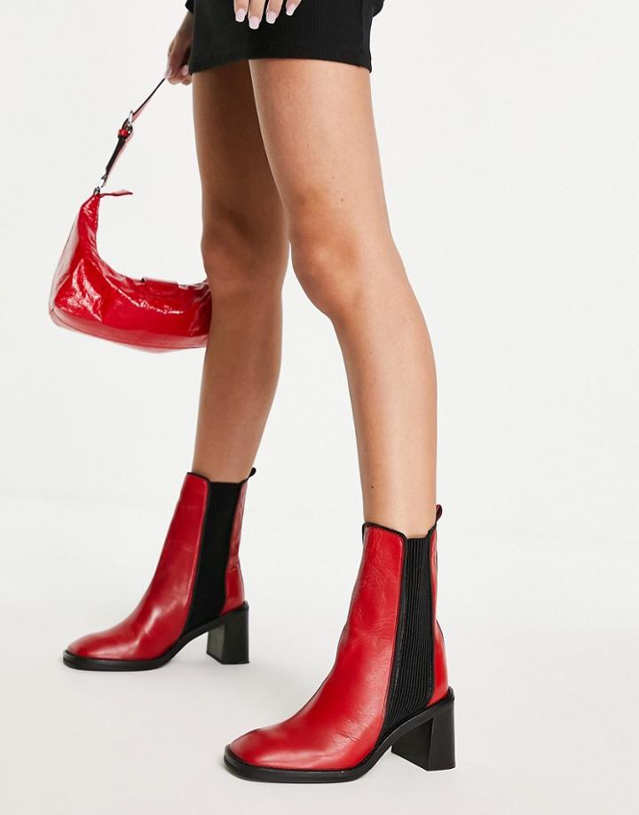 Asos Design Ratings Leather Chelsea Boots In Red