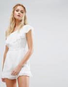 Boohoo One Shoulder Dobby Romper - White