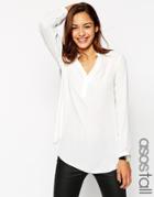 Asos Tall Collarless Soft Longline Tunic - Ivory $51.00