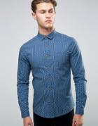 Asos Skinny Shirt With Geo Ditsy Print - Navy