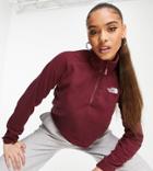 The North Face 100 Glacier 1/4 Zip Cropped Fleece In Burgundy Exclusive At Asos-red
