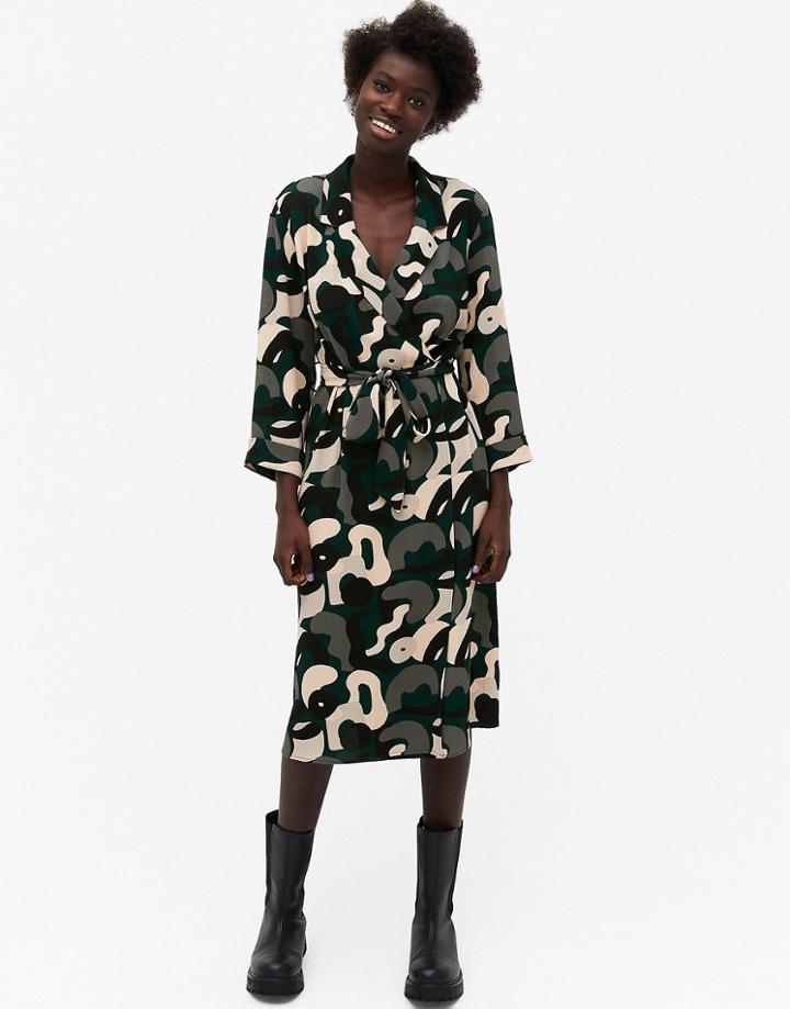 Monki Andie Recycled Abstract Print Midi Shirt Dress In Multi