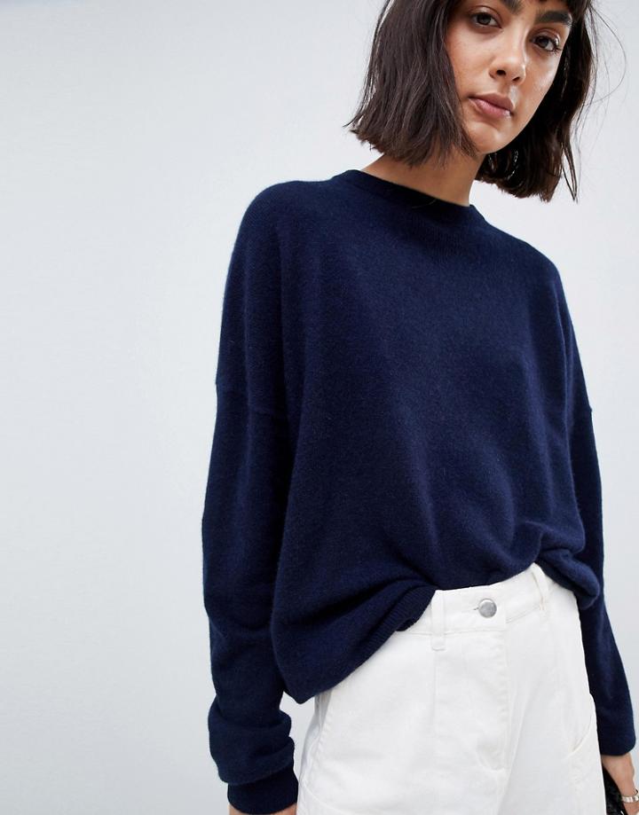Asos White 100% Cashmere Sweater With Crew Neck - Navy