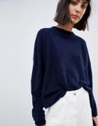 Asos White 100% Cashmere Sweater With Crew Neck - Navy