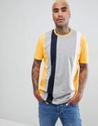 Asos Design Relaxed Longline T-shirt With Vertical Color Block In Yellow - Yellow