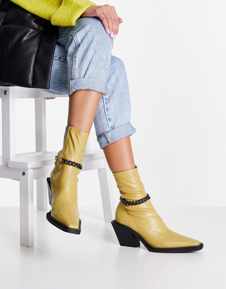 Asos Design Rally Western Boots With Chain Detail In Green