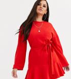 Asos Design Petite Long Sleeve Pep Hem Sweat Dress-red