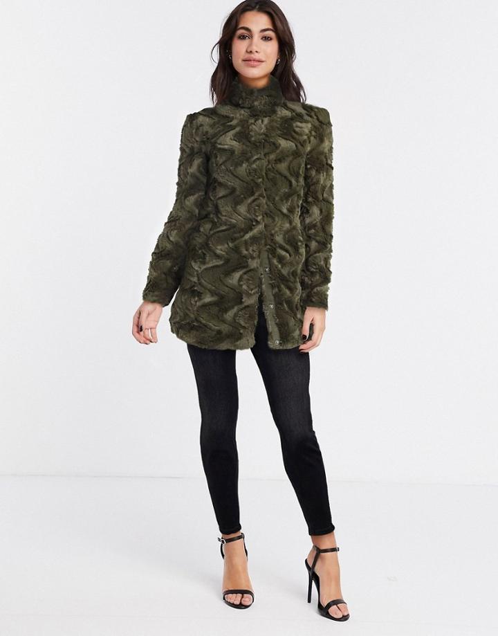 Vero Moda High Neck Fur Coat In Brown