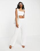 Topshop Broidery Shirred Cami And Pants Beach In White - Part Of A Set