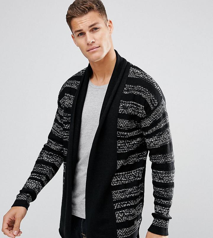 Jack & Jones Originals Open Drape Cardigan In Mixed Stripe - Black
