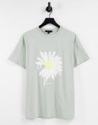 Mennace Sundaze T-shirt In Dusty Green With Flower Print