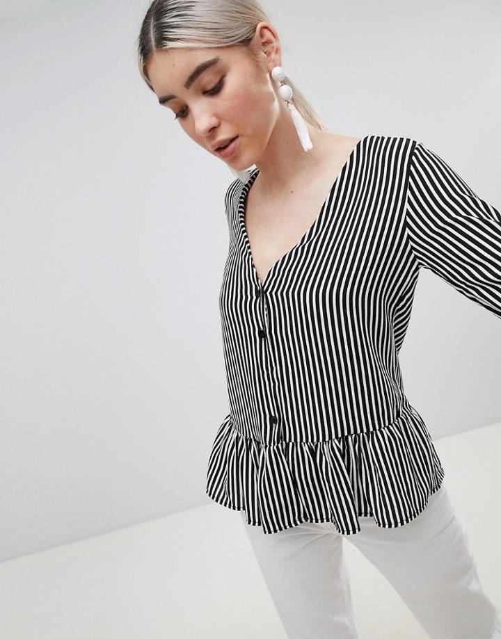 Boohoo Stripe Frill Hem Blouse - Multi