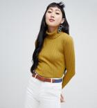 Monki Ribbed High Neck Sweater In Yellow