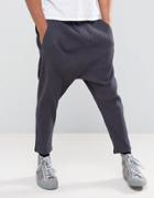 Asos Drop Crotch Cropped Joggers With Pleats In Charcoal - Gray