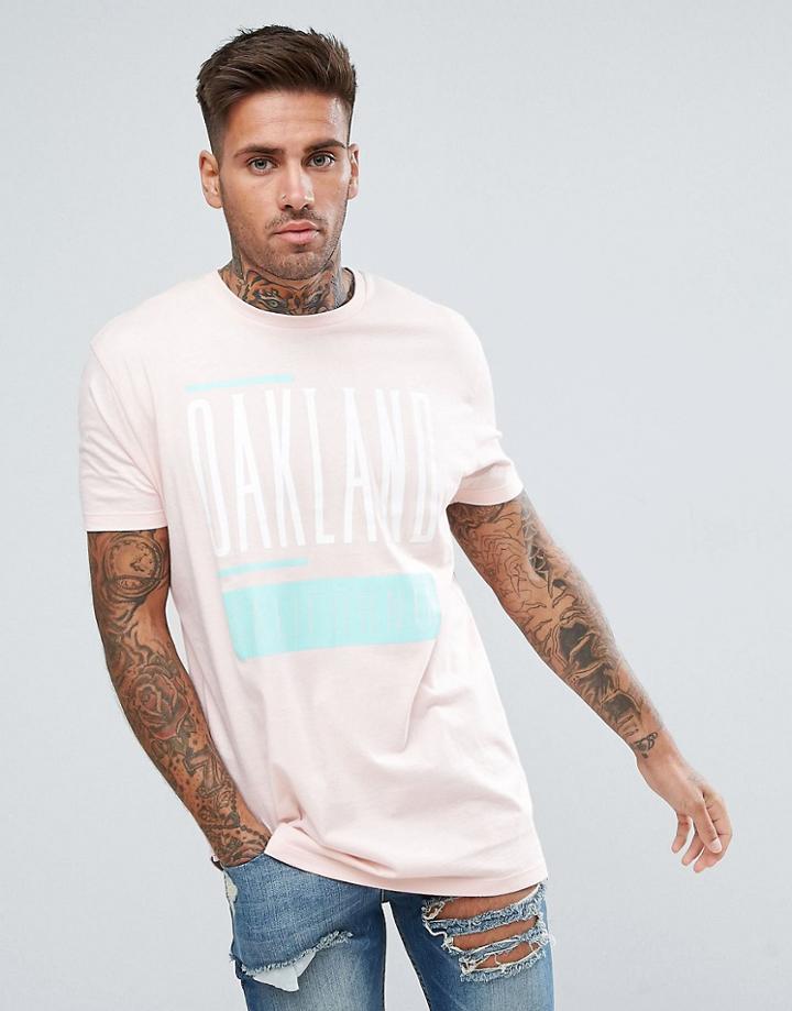 Asos Longline T-shirt With California Print - Pink