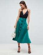 Asos Scuba Midaxi Prom Skirt With Button Detail-green