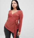 Missguided Plus Slinky Wrap Top - Red