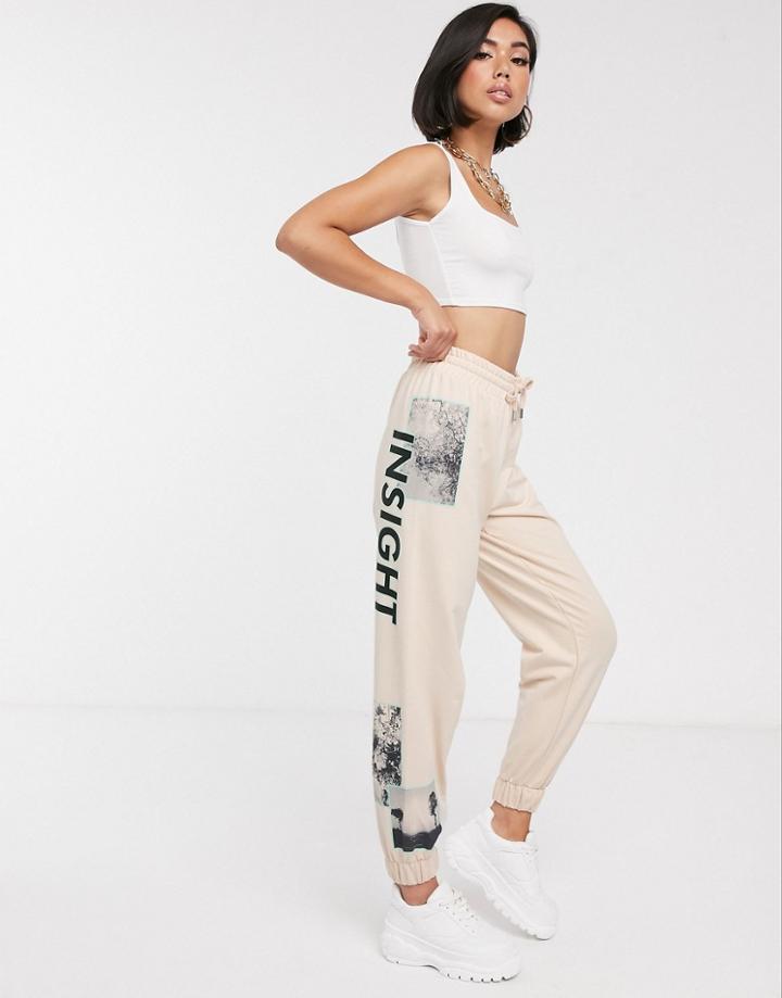 Asos Design Oversized Jogger With Placement Print - Beige