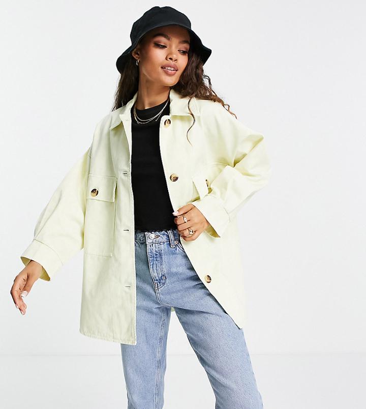 Asos Design Petite Tie Dye Shacket In Yellow-green