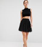 Asos Petite Mini Tulle Prom Skirt In Flocked Polka Dot - Black